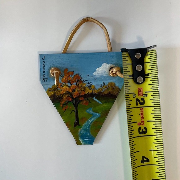 Hand Painted Farm Art Craft Sickle Vintage Machinery Landscape Signed Metal 3in - Picture 5 of 5